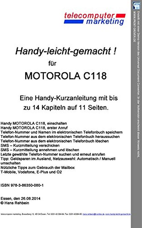 Motorola C118-leicht-gemacht. Handy-leicht-gemacht für Motorola C118