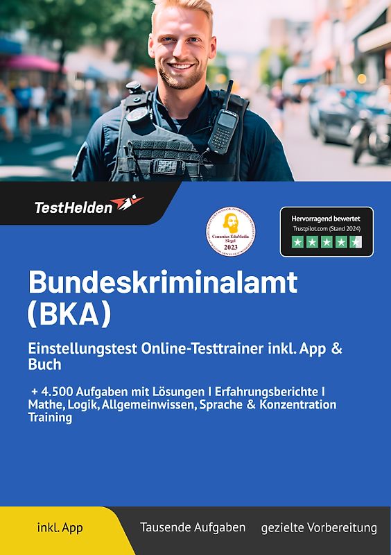 Bundeskriminalamt (BKA) Einstellungstest: Online-Testtrainer inkl. App & Buch | + 4.500 Aufgaben mit Lösungen I Erfahrungsberichte I Mathe, Logik, Allgemeinwissen, Sprache & Konzentration Training