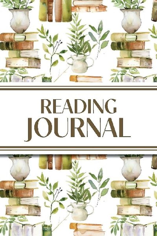 Reading Journal (Watercolour Stacked Books with Potted Plants)