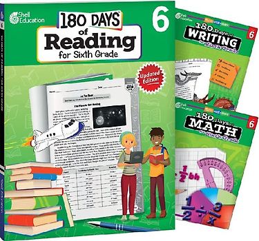 180 Days(tm) Reading, Writing and Math for Grade 6: 3-Book Set
