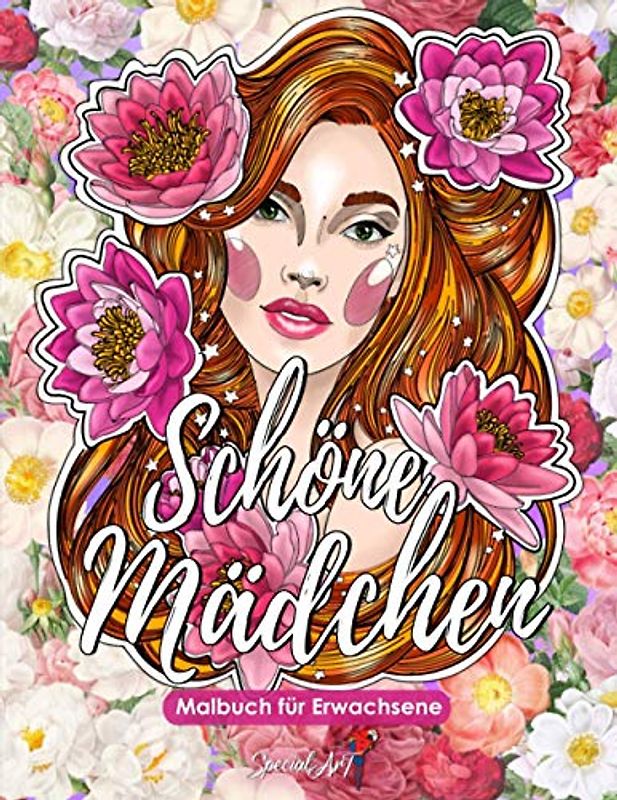 Schöne Mädchen - Malbuch für Erwachsene: Mehr als 50 Porträts und Szenen von schönen Frauen mit floralen Motiven. Anti-Stress-Malbücher mit entspannenden Designs. (Großformat)