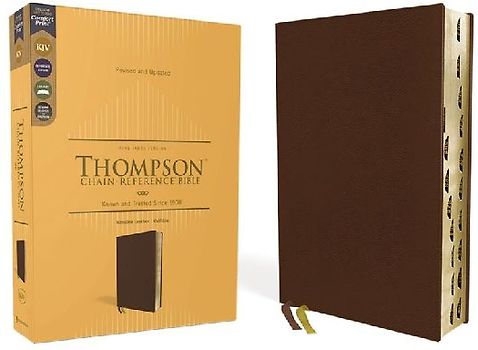 Kjv, Thompson Chain-Reference Bible, Genuine Leather, Calfskin, Brown, Red Letter, Thumb Indexed, Comfort Print